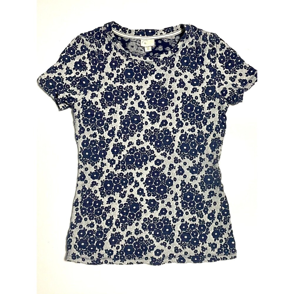 ANTHROPOLOGIE PostMark Blue Floral Flower Textured Short‎ Sleeve Knit Top XS